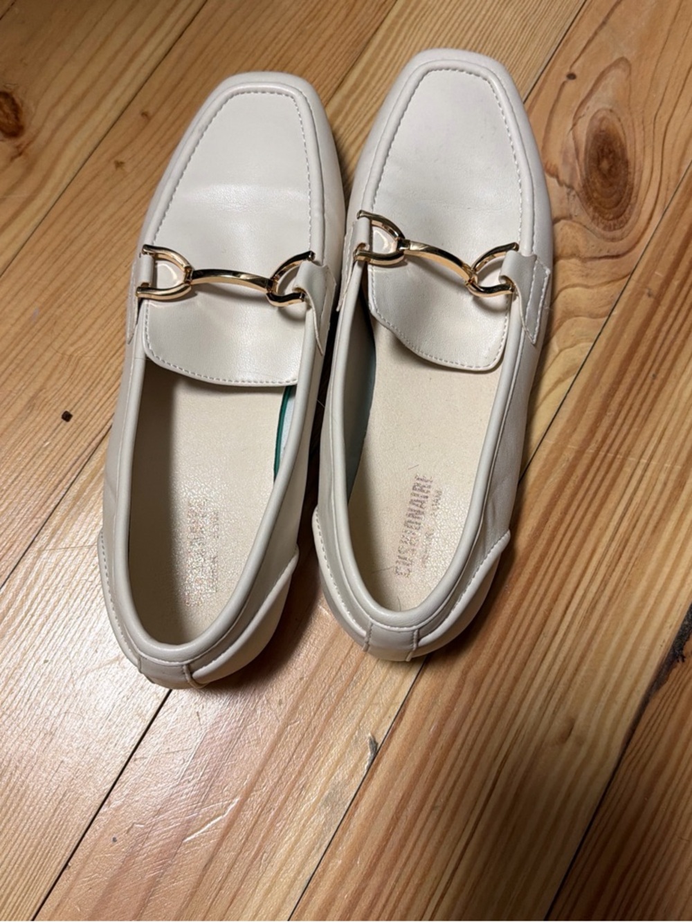 Cream Leather Bit Loafers with Gold Hardware